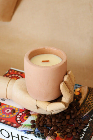 cortado' Coffee Scented Soy Wax with Wood Wick in Decorative Concrete Container - Swordslife
