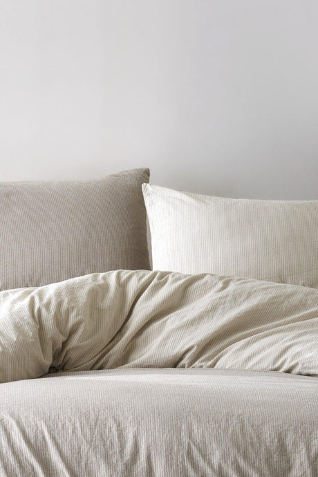Cottage 100% Cotton Oversized Washed Yarn Dyed Striped Duvet Cover Set Brown - Swordslife