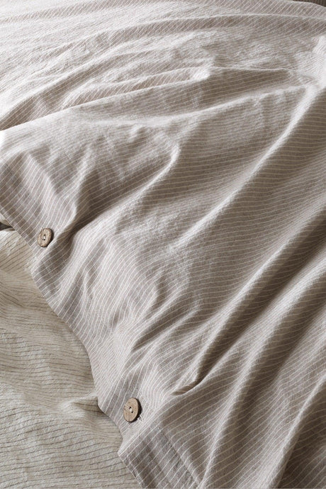Cottage 100% Cotton Single Washed Yarn Dyed Striped Duvet Cover Set Brown - Swordslife