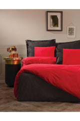 Cotton Box Plain Double Duvet Cover Set Red Black - Swordslife