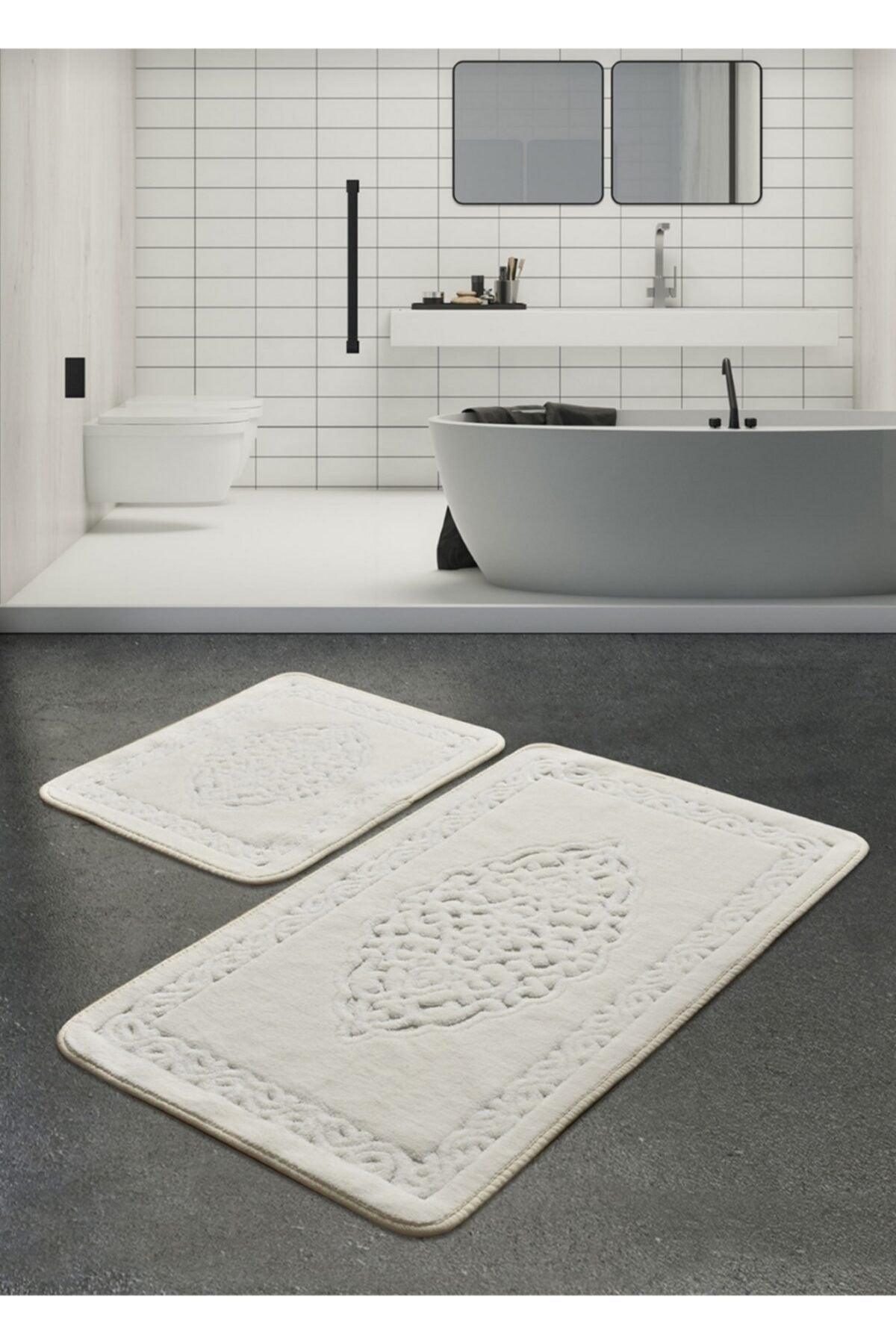 Cotton Eco Set of 2 Cotton Bath Mats Ottoman Pattern Cream - Swordslife