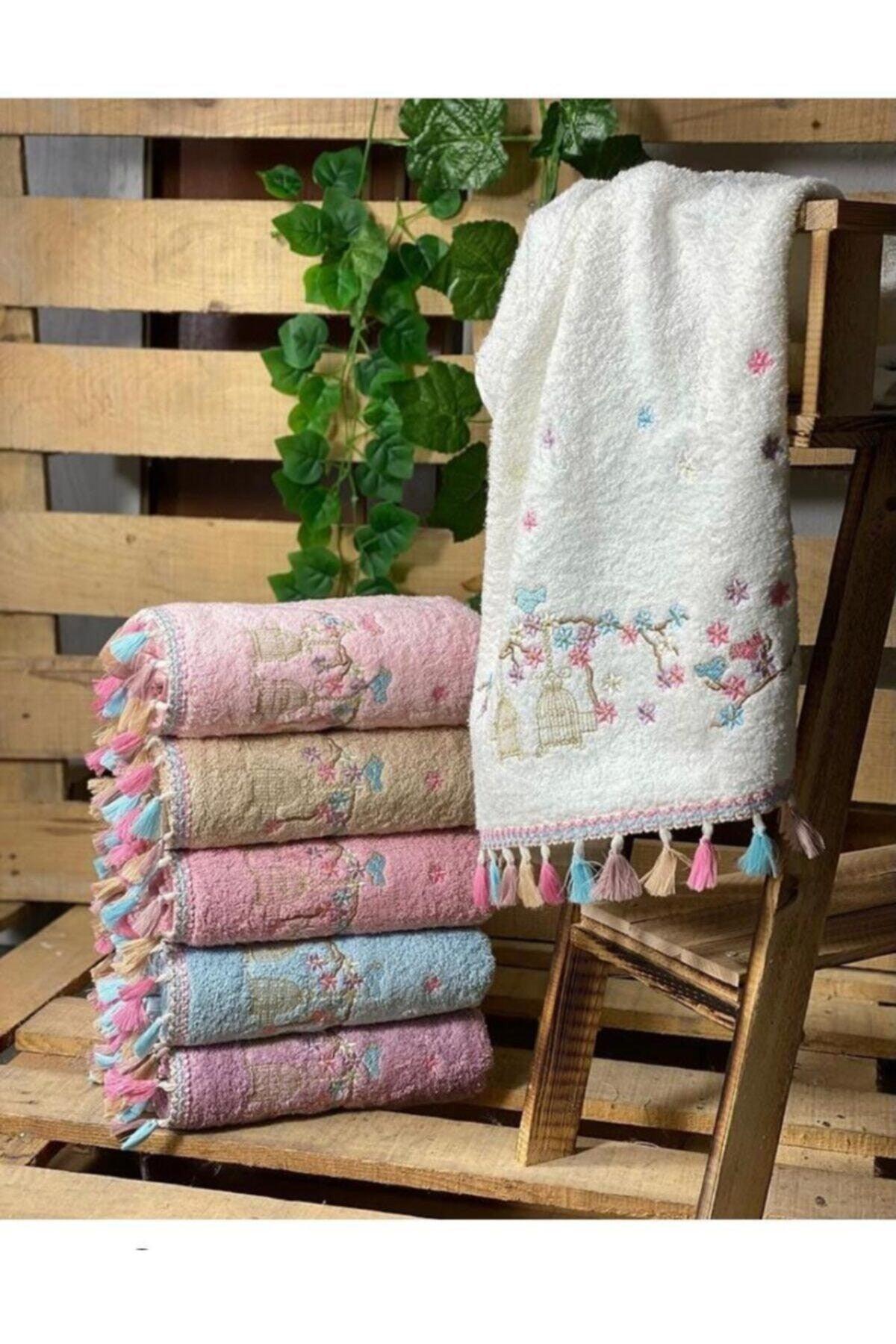 Cotton Flora Lattice Embroidered Tasseled 6 Pcs 50x90 Hand Face Towel Set - Swordslife