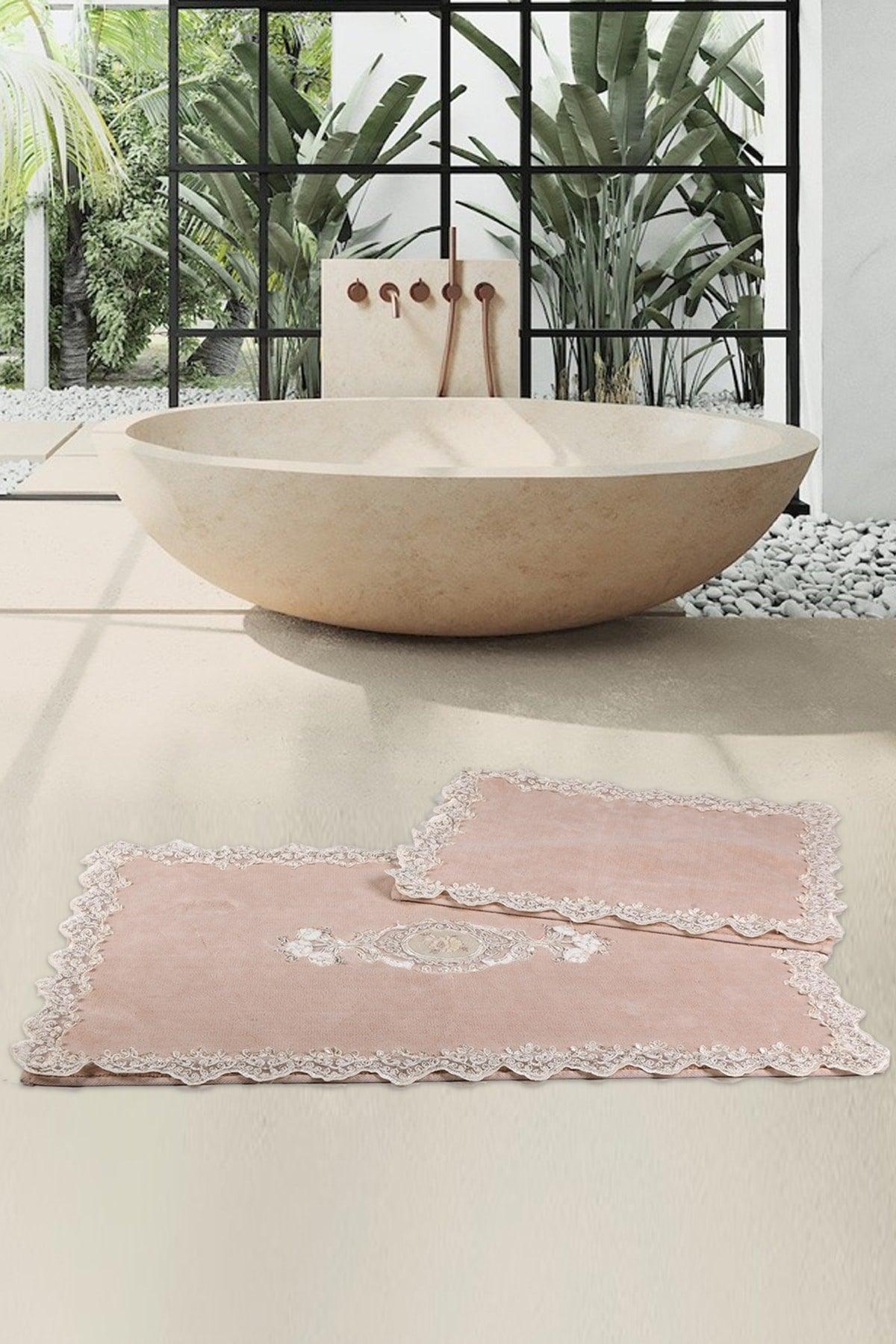 Cotton Lux Cornered Mink 2-Piece Cotton Bathroom Carpet Mat Set Dowry Closet Set - Swordslife