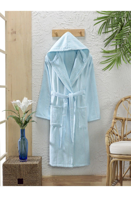 Cotton Velvet Hooded Unisex Mint Bathrobe - Swordslife