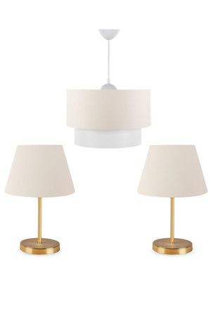 Cream Fabric Pastry Deco Pendant Lamp Chandelier And Lara Gold Lampshade Set - Swordslife
