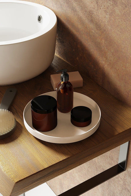 Cream Color Round Skin Bathroom Organizer - Swordslife