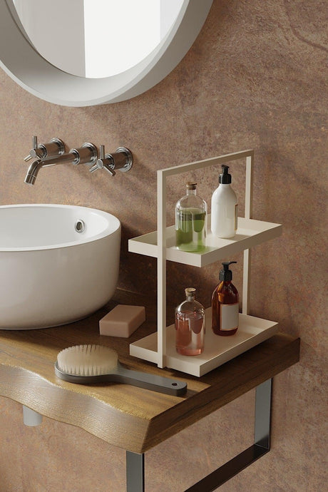 Cream Color Two Tiers Rectangle Skin Kitchen Jewelry Makeup Bathroom Organizer Organizer 35 Cm - Swordslife