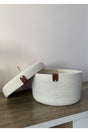 Cream Color Medium Size Multi-Purpose Basket with Lid, Cotton Basket, Decorative Basket, Wicker Basket, Cotton Rope - Swordslife