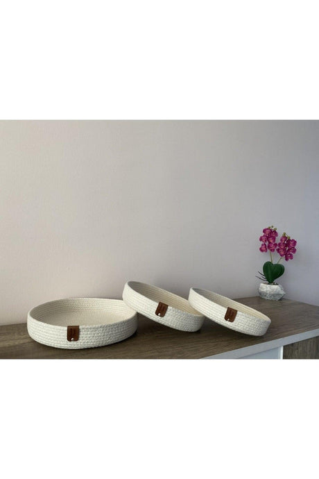 Cream Color Triple Thin Basket Set, Cotton Decorative Basket Set, Presentation Holder, Breakfast Box, Straw, Cotton Rope - Swordslife