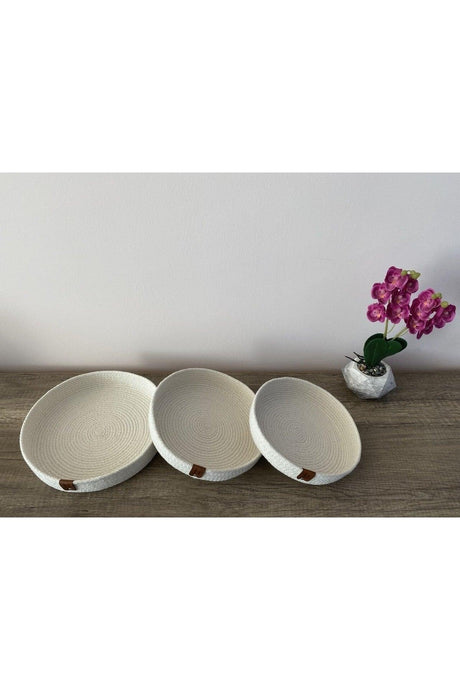 Cream Color Triple Thin Basket Set, Cotton Decorative Basket Set, Presentation Holder, Breakfast Box, Straw, Cotton Rope - Swordslife