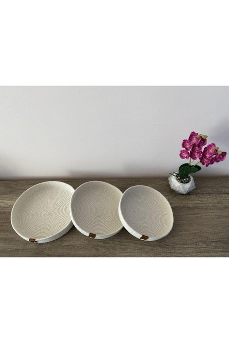 Cream Color Triple Thin Basket Set, Cotton Decorative Basket Set, Presentation Holder, Breakfast Box, Straw, Cotton Rope - Swordslife