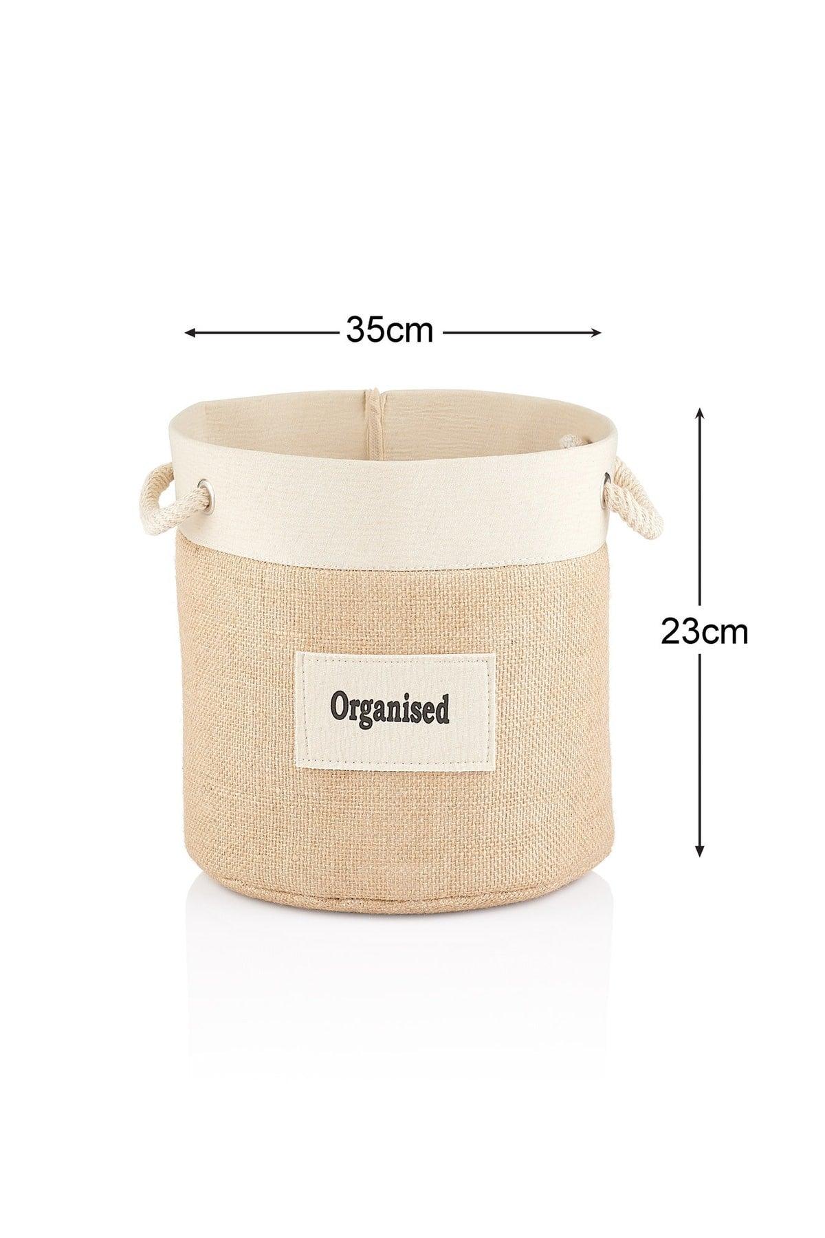 Cream Striped Cylinder Jute Basket – Medium - Swordslife