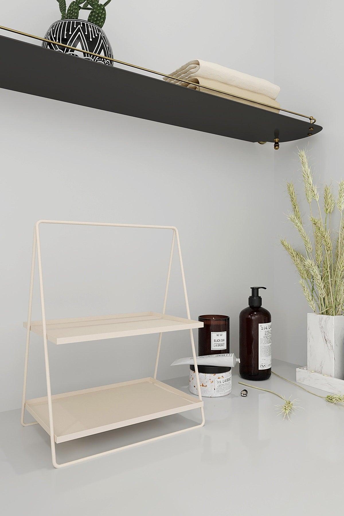 Cream Triangle Metal Jewelry Kitchen Makeup Bathroom Organizer Organizer 41 Cm - Swordslife