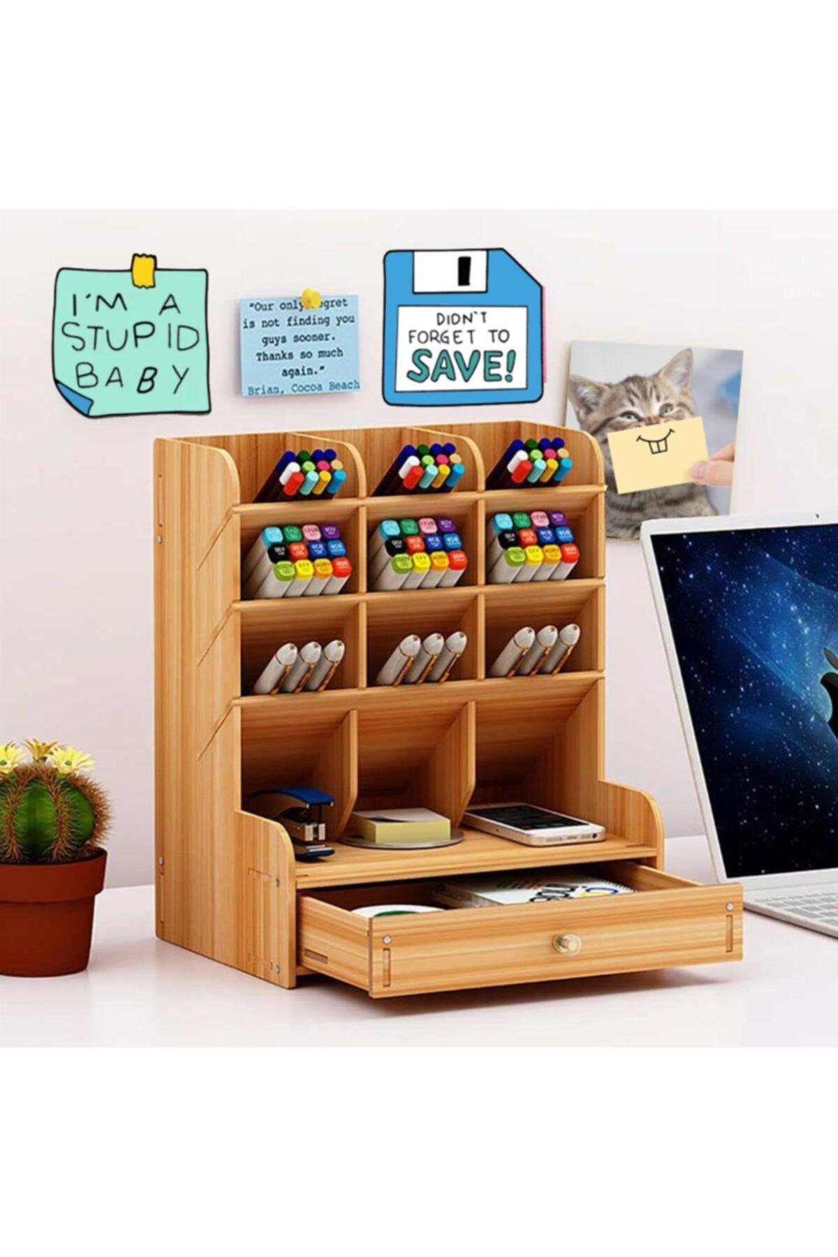 Cross 9 Compartments Desktop Pen Holder With Drawer