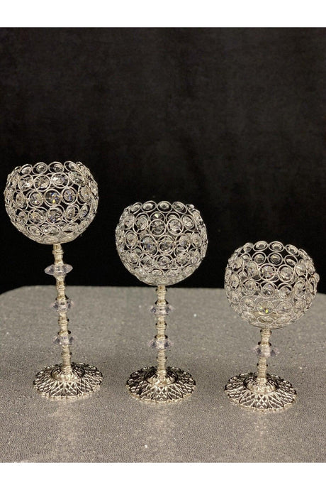 Set of 3 Silver Candlestick with Crystal Stone Leg - Swordslife