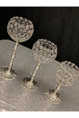 Set of 3 Silver Candlestick with Crystal Stone Leg - Swordslife