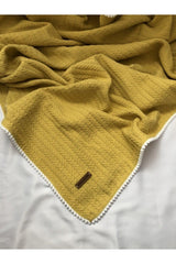 Cunda Series Knitting Pattern 100% Cotton Baby Pique Blanket Mustard // 110x100 Cm - Swordslife