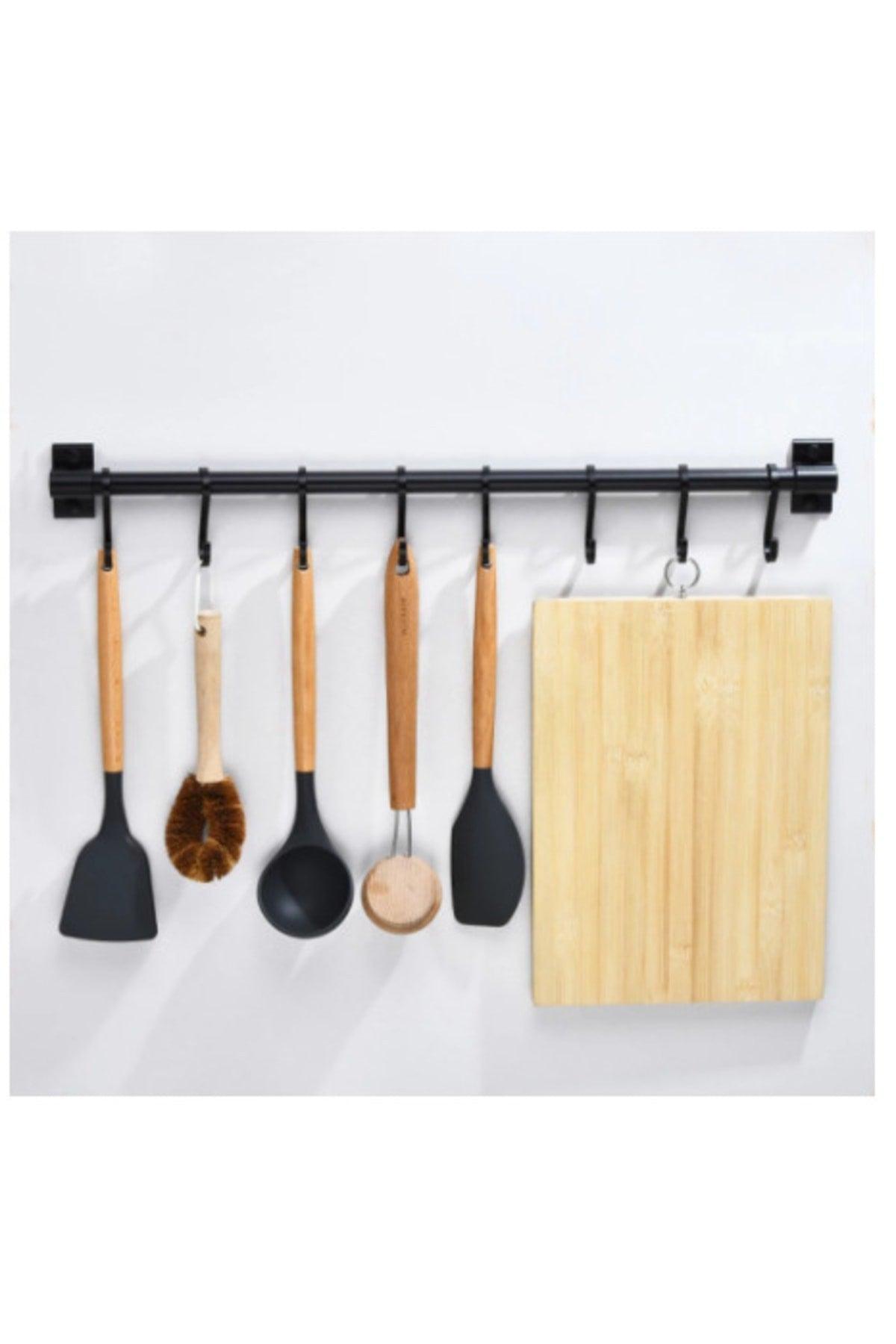 Cup Hanger Metal Stainless 60cm Black Pipe And 6 Metal Hooks - Swordslife