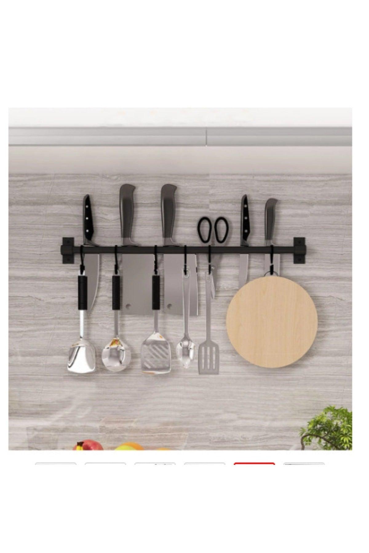 Cup Hanger Metal Stainless 60cm Black Pipe And 6 Metal Hooks - Swordslife