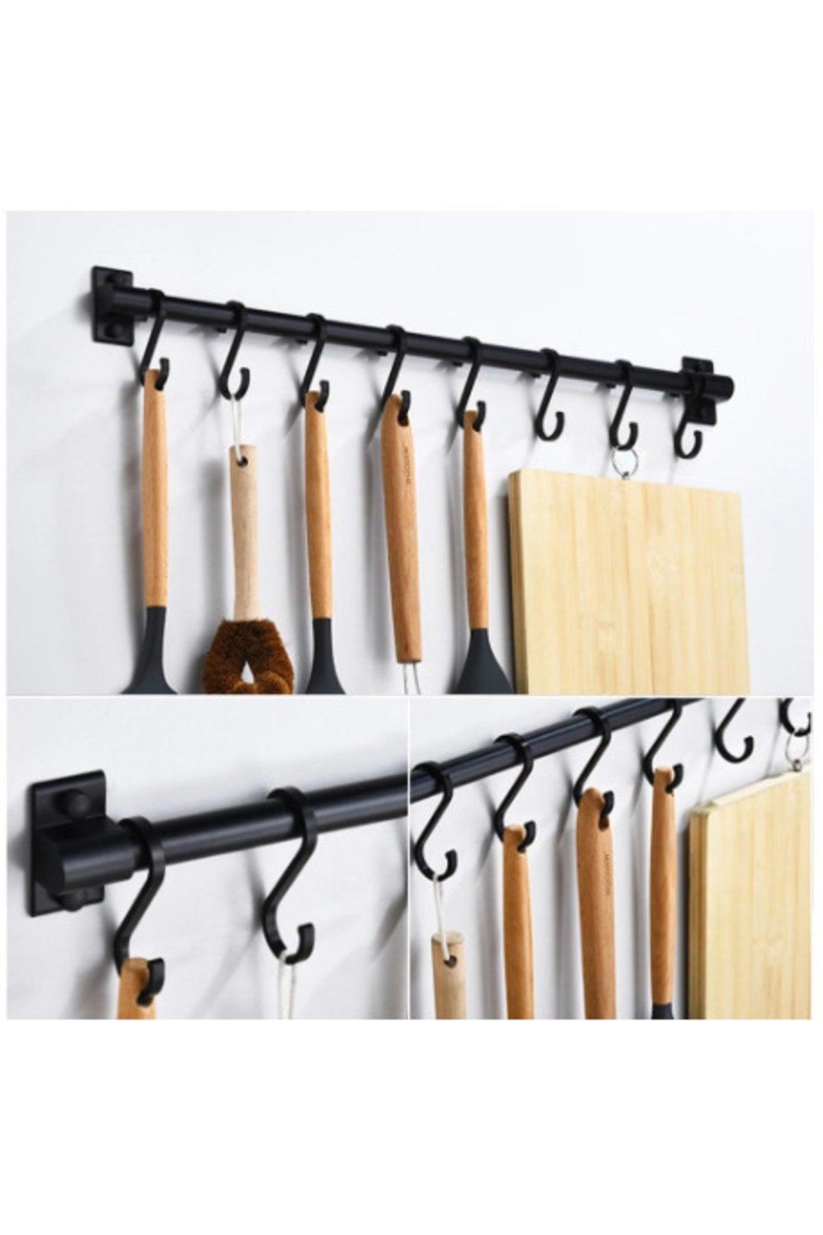 Cup Hanger Metal Stainless 60cm Black Pipe And 6 Metal Hooks - Swordslife