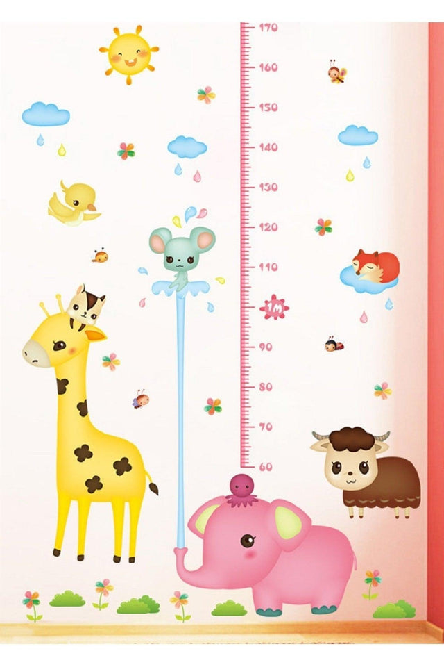 Cute Elephant Giraffe Sheep Kids Room Height Measuring Chart Wall Sticker - Swordslife