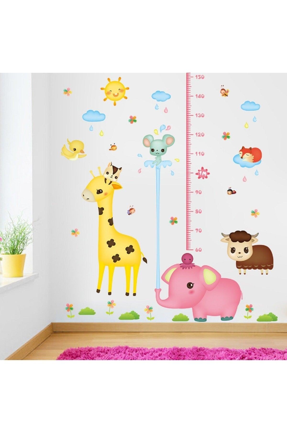 Cute Elephant Giraffe Sheep Kids Room Height Measuring Chart Wall Sticker - Swordslife