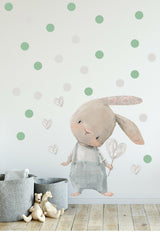 Cute Heart Rabbit Gray Overalls Wall