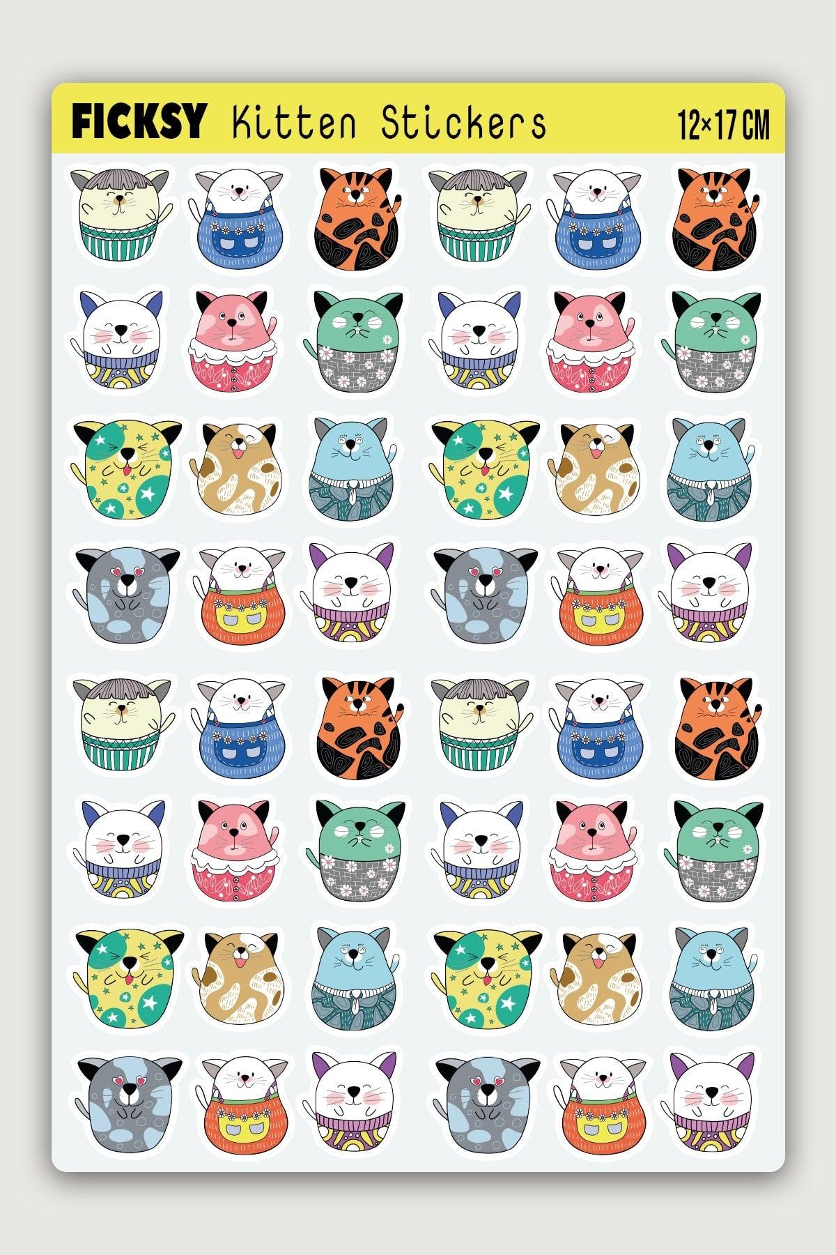 Cute Kitten Sticker Set - 48 Pieces