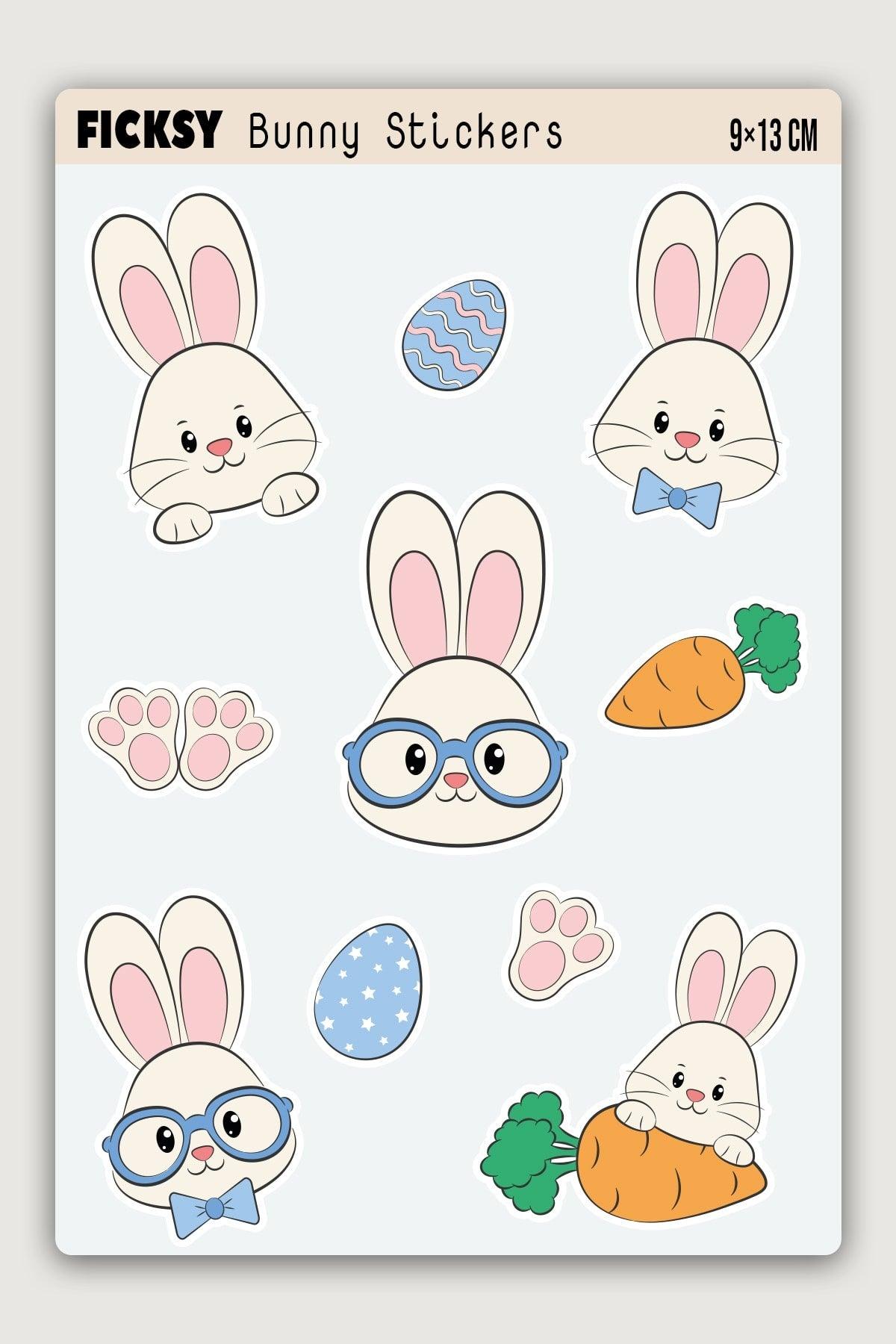 Cute Baby Rabbit Sticker Set - 10 Pieces