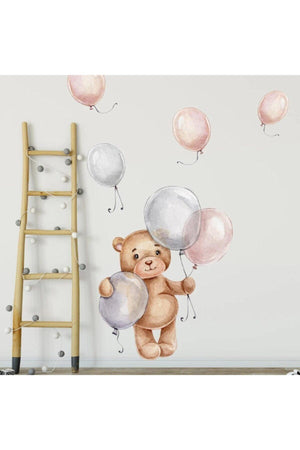 Cute Teddy Bear And Balloons Kids Baby Room Sticker Set - Swordslife