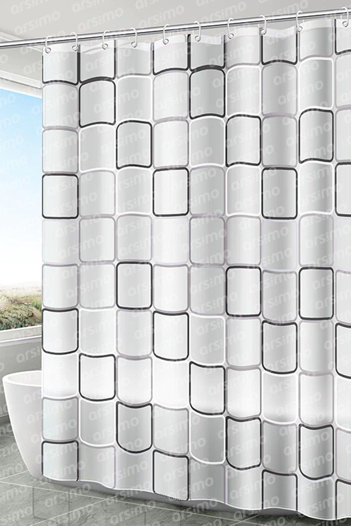 Suspended Shower Bath Curtain with 12 Hooks Cuttable | Waterproof Shower Bath Curtain 180x180 - Swordslife