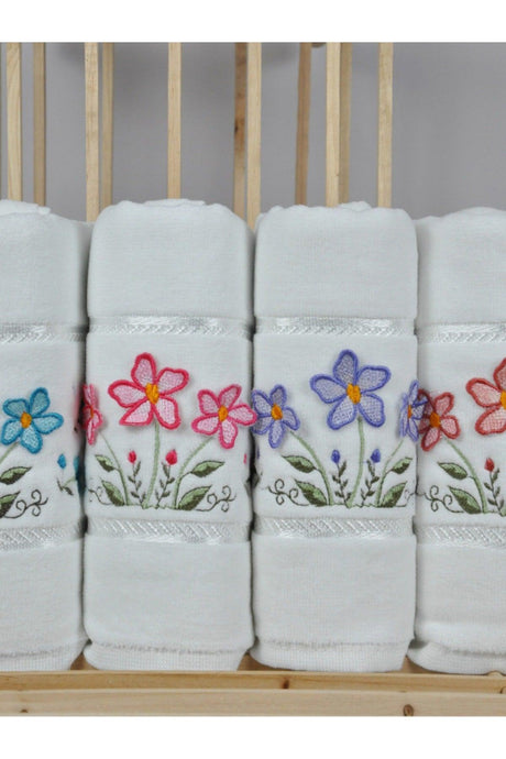 Daisy 6 Pcs Multicolored 3D Velvet Dowry Gift 50x90 Cotton Hand/Face Towel - Swordslife