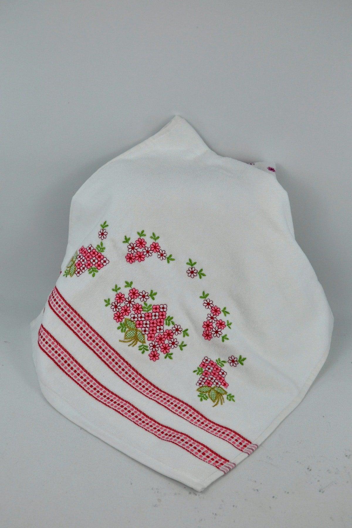 Daisy Set of 6 Multicolored Velvet Embroidered Border Dowry/gift 50x90 Hand/Face Towel Cotton - Swordslife