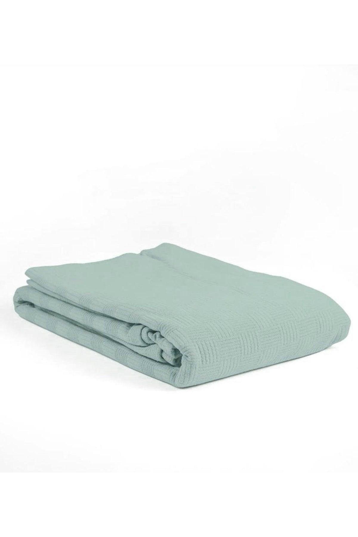 Checker Pattern Cotton Single Pique And Bedspread -Light Mint Green - Swordslife