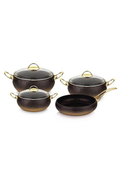 7‑Piece Granite‑Coated Cookware Set – Gold Finish