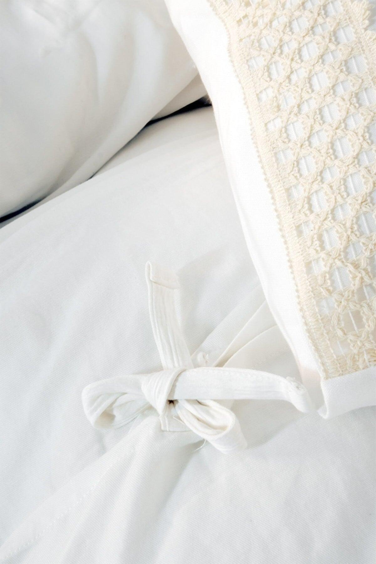 Lace Full Organic White 100% Cotton Double Duvet Cover Pillow Set - Swordslife