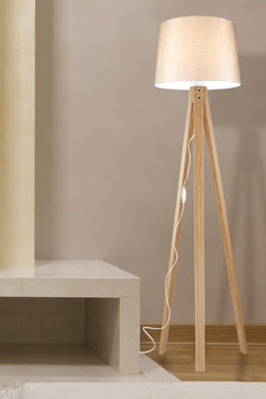 Modern bamboo floor lamp with powdered fabric shade