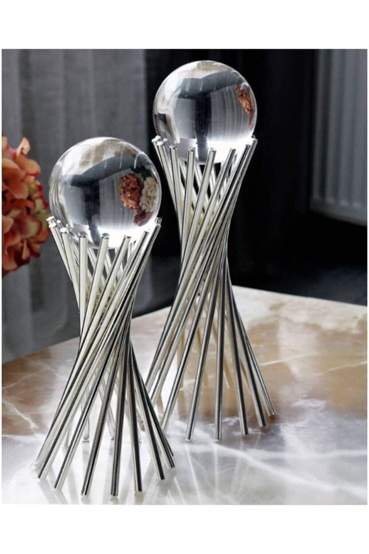 Decorative 2 Piece Silver Twisted Cross Leg Globe / Home Office Decor - Swordslife