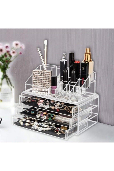 Decorative 3 Drawers Mirrored Transparent Jewelry Organizer Makeup Organizer - Swordslife