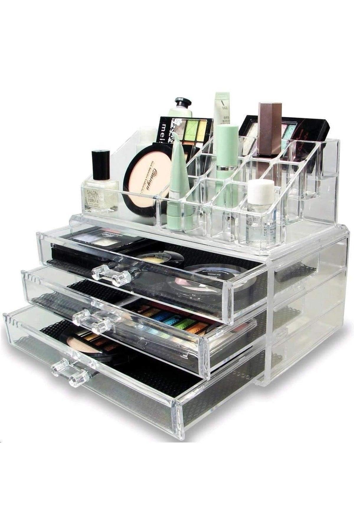 Decorative 3 Drawers Mirrored Transparent Jewelry Organizer Makeup Organizer - Swordslife
