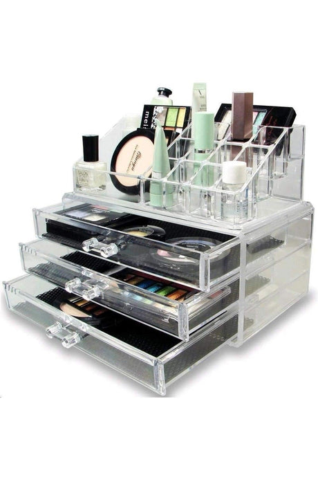 Decorative 3 Drawers Mirrored Transparent Jewelry Organizer Makeup Organizer - Swordslife