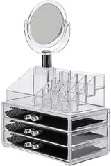 Decorative 3 Drawers Mirrored Transparent Jewelry Organizer Makeup Organizer - Swordslife