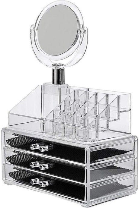 Decorative 3 Drawers Mirrored Transparent Jewelry Organizer Makeup Organizer - Swordslife