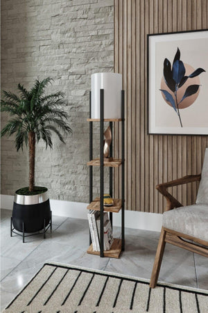 Decorative Black Wooden Shelf Floor Lamp - Swordslife