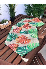 Decorative Burlap Floor Leaf Pattern Tasseled Runner - Swordslife