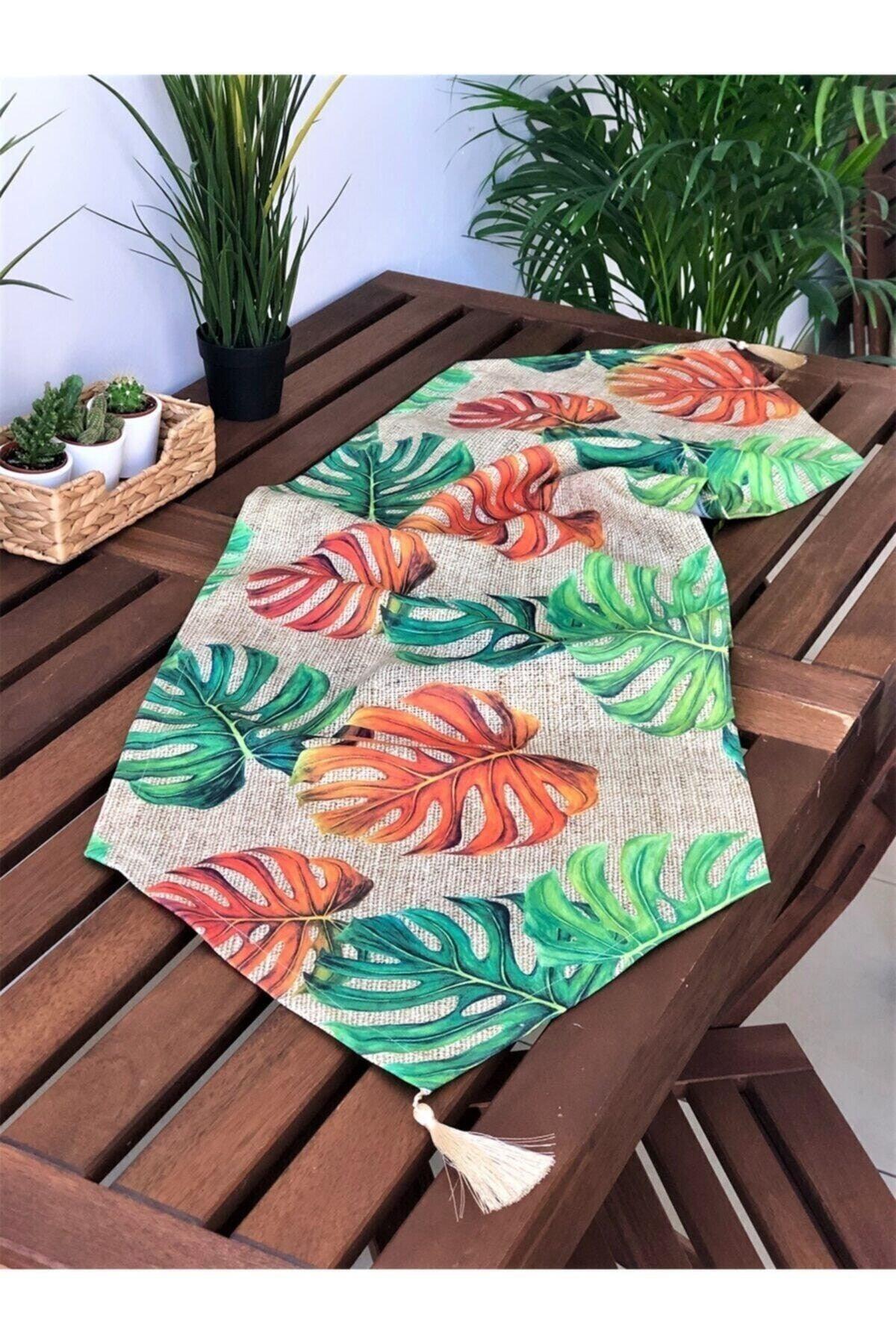 Decorative Burlap Floor Leaf Pattern Tasseled Runner - Swordslife