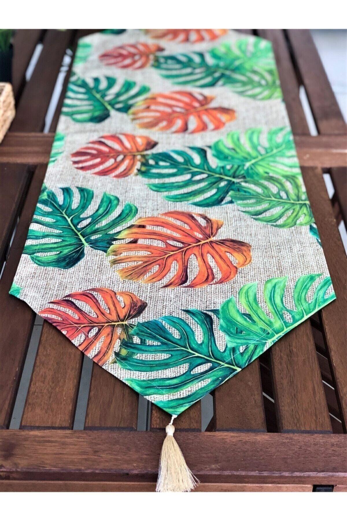 Decorative Burlap Floor Leaf Pattern Tasseled Runner - Swordslife