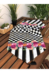 Decorative Geometric Checkered Floral Tumbled Pattern Runner - Swordslife