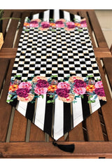 Decorative Geometric Checkered Floral Tumbled Pattern Runner - Swordslife