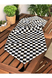 Decorative Geometric Checkered Tumbled Pattern Tasseled Runner - Swordslife